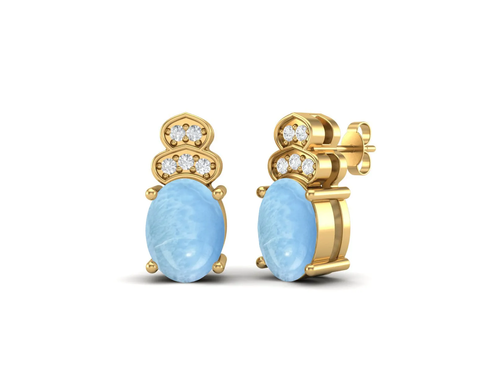 Vintage Larimar Wedding Earrings 8x6mm Oval Shaped Earrings