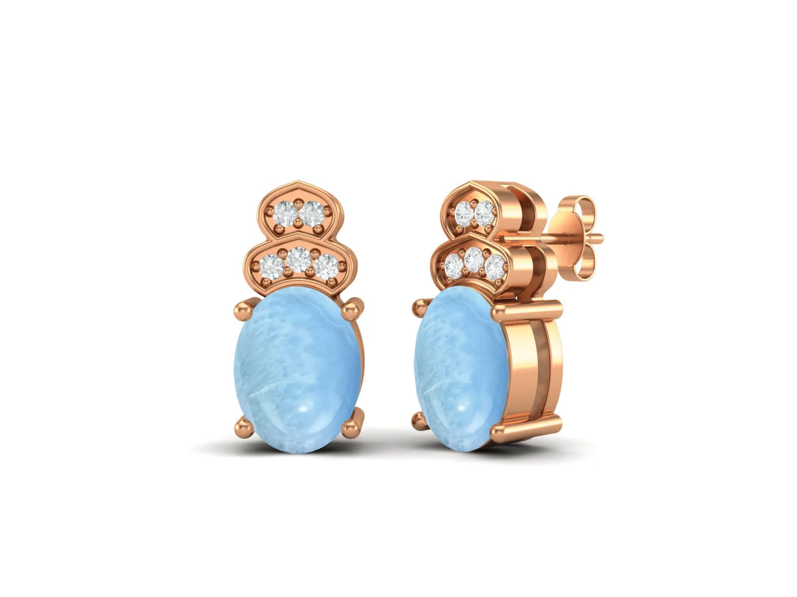 Vintage Larimar Wedding Earrings 8x6mm Oval Shaped Earrings