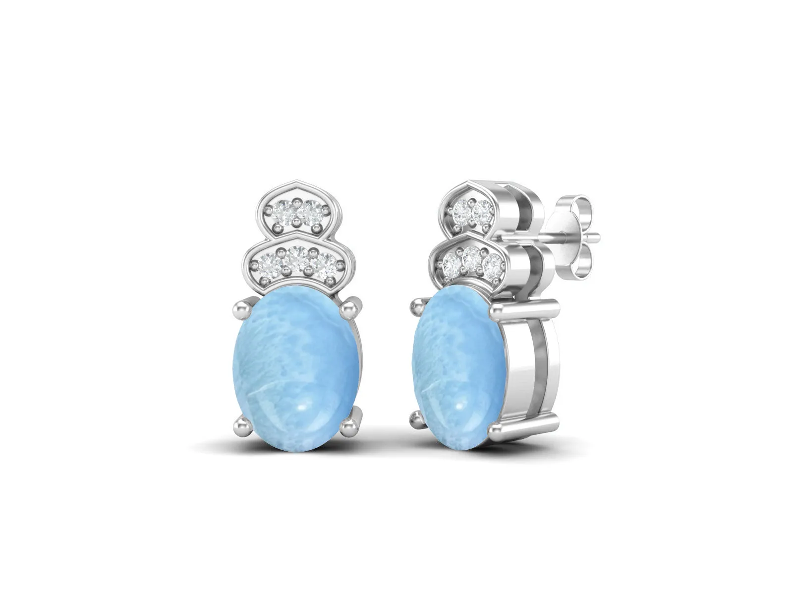 Vintage Larimar Wedding Earrings 8x6mm Oval Shaped Earrings