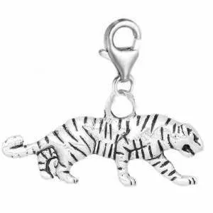 Walking Tiger Pendant for European Clip on Charm Jewelry w/ Lobster Clasp