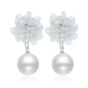 White Acrylic & Pearl Silver-Plated Bead Cluster Drop Earrings