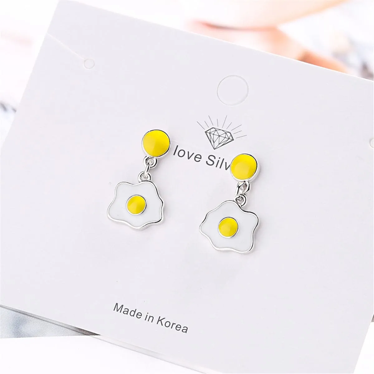 White & Yellow Poached Egg Drop Earrings