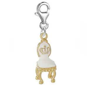 White Princess Chair Clip on Pendant for European Charm Jewelry w/ Lobster Clasp