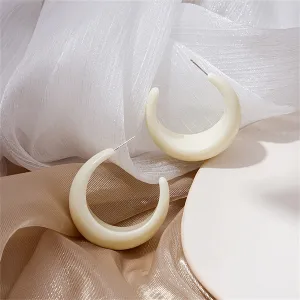 White Resin & Silver-Plated Crescent Huggie Earrings