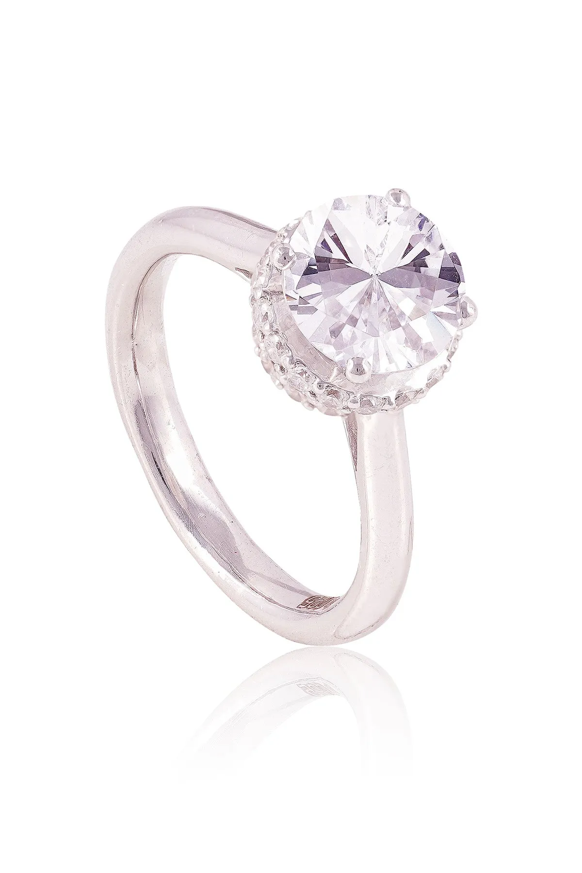 White Stone Round Solitaire Ring