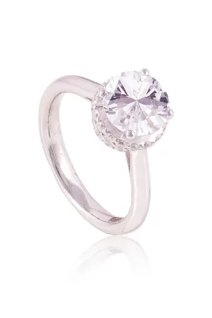 White Stone Round Solitaire Ring
