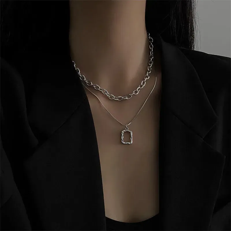 Women Pendant Necklaces Fine Double Link Chain Metal Heart Party Necklace Jewelry Gift