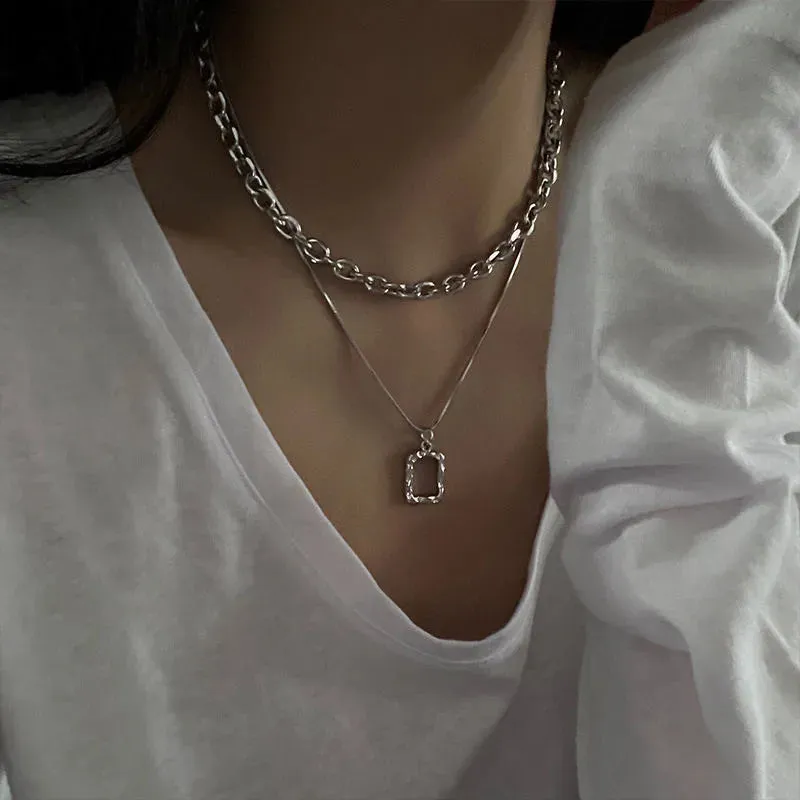Women Pendant Necklaces Fine Double Link Chain Metal Heart Party Necklace Jewelry Gift