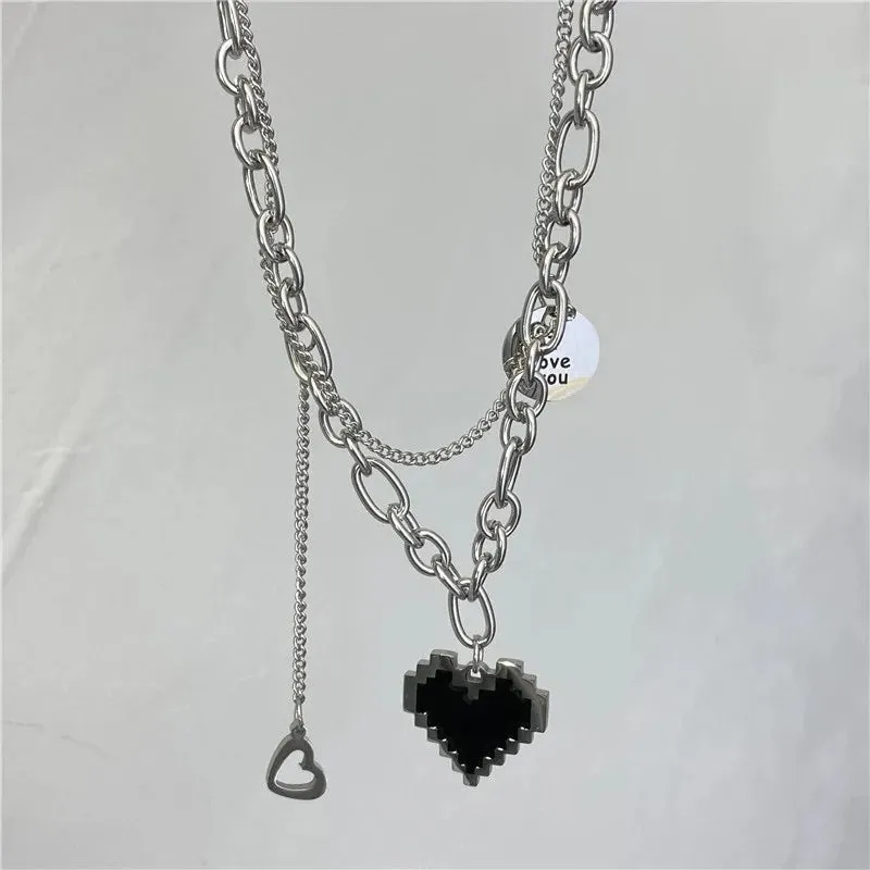 Women Pendant Necklaces Fine Double Link Chain Metal Heart Party Necklace Jewelry Gift