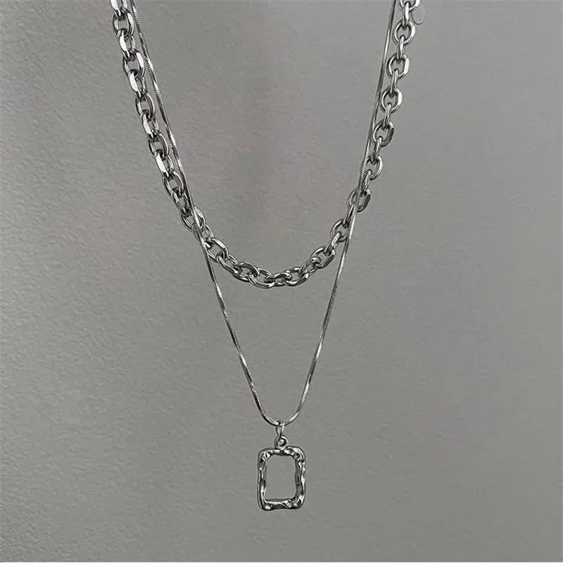 Women Pendant Necklaces Fine Double Link Chain Metal Heart Party Necklace Jewelry Gift