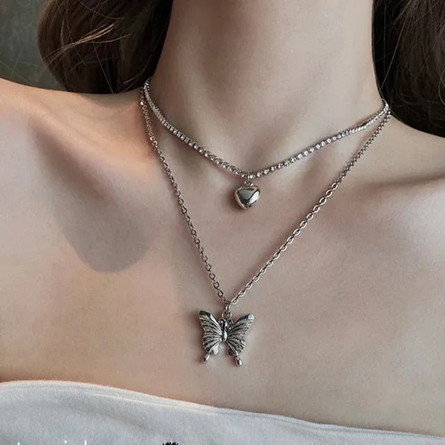 Women Pendant Necklaces Fine Double Link Chain Metal Heart Party Necklace Jewelry Gift