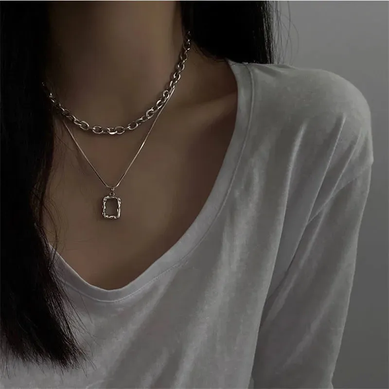 Women Pendant Necklaces Fine Double Link Chain Metal Heart Party Necklace Jewelry Gift