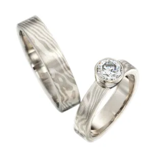 Woodgrain pattern solitaire - Silver/ white gold