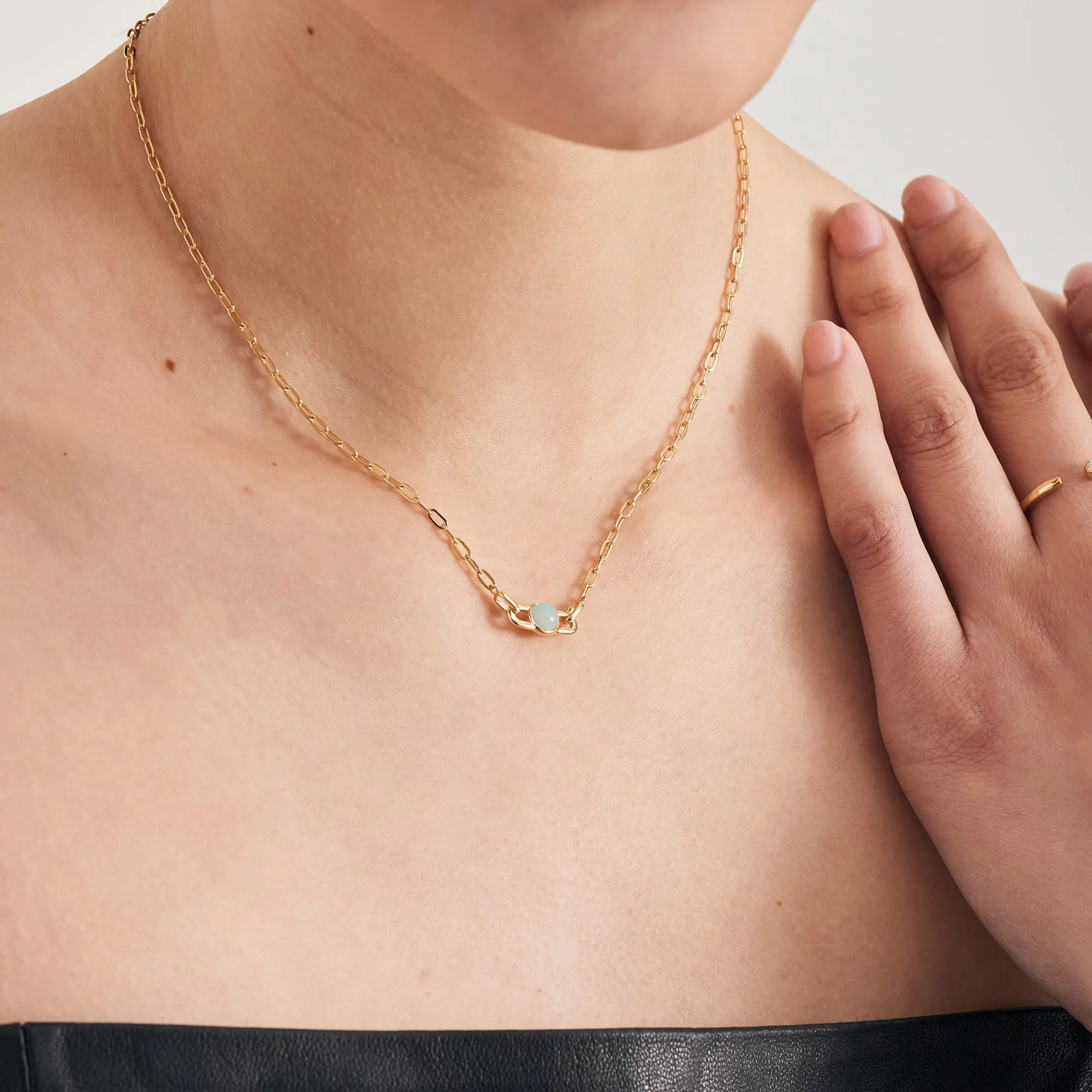 Yellow Gold Orb Amazonite Link Necklace