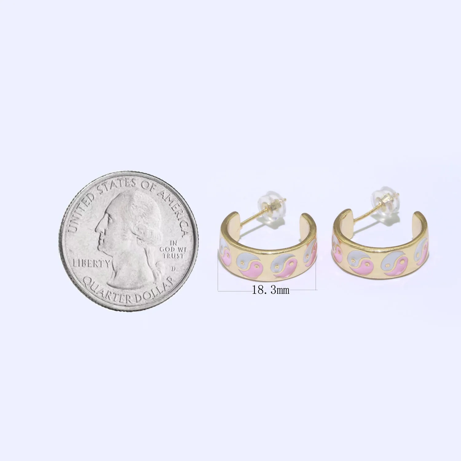 Yin Yang Enamel Round hoop earrings 17.5mm, Lead Nickel free Earrings Y2K Simple Round hoop 1 pair hoops