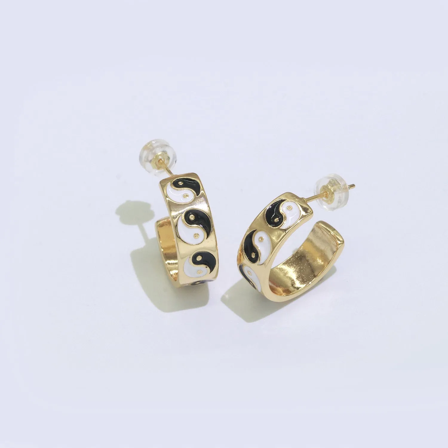 Yin Yang Enamel Round hoop earrings 17.5mm, Lead Nickel free Earrings Y2K Simple Round hoop 1 pair hoops