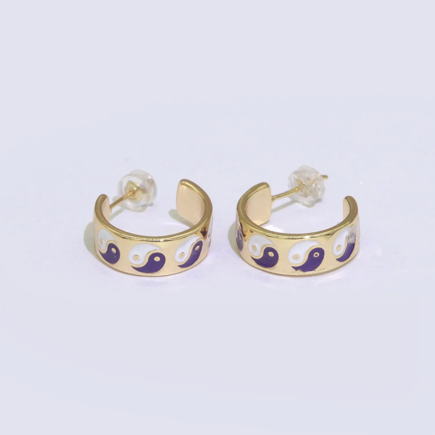 Yin Yang Enamel Round hoop earrings 17.5mm, Lead Nickel free Earrings Y2K Simple Round hoop 1 pair hoops