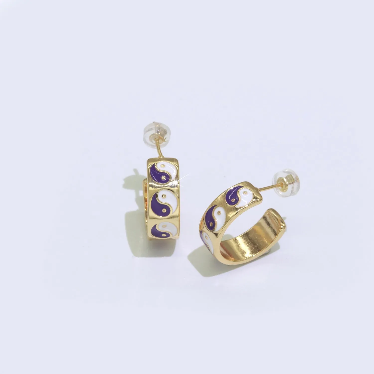 Yin Yang Enamel Round hoop earrings 17.5mm, Lead Nickel free Earrings Y2K Simple Round hoop 1 pair hoops