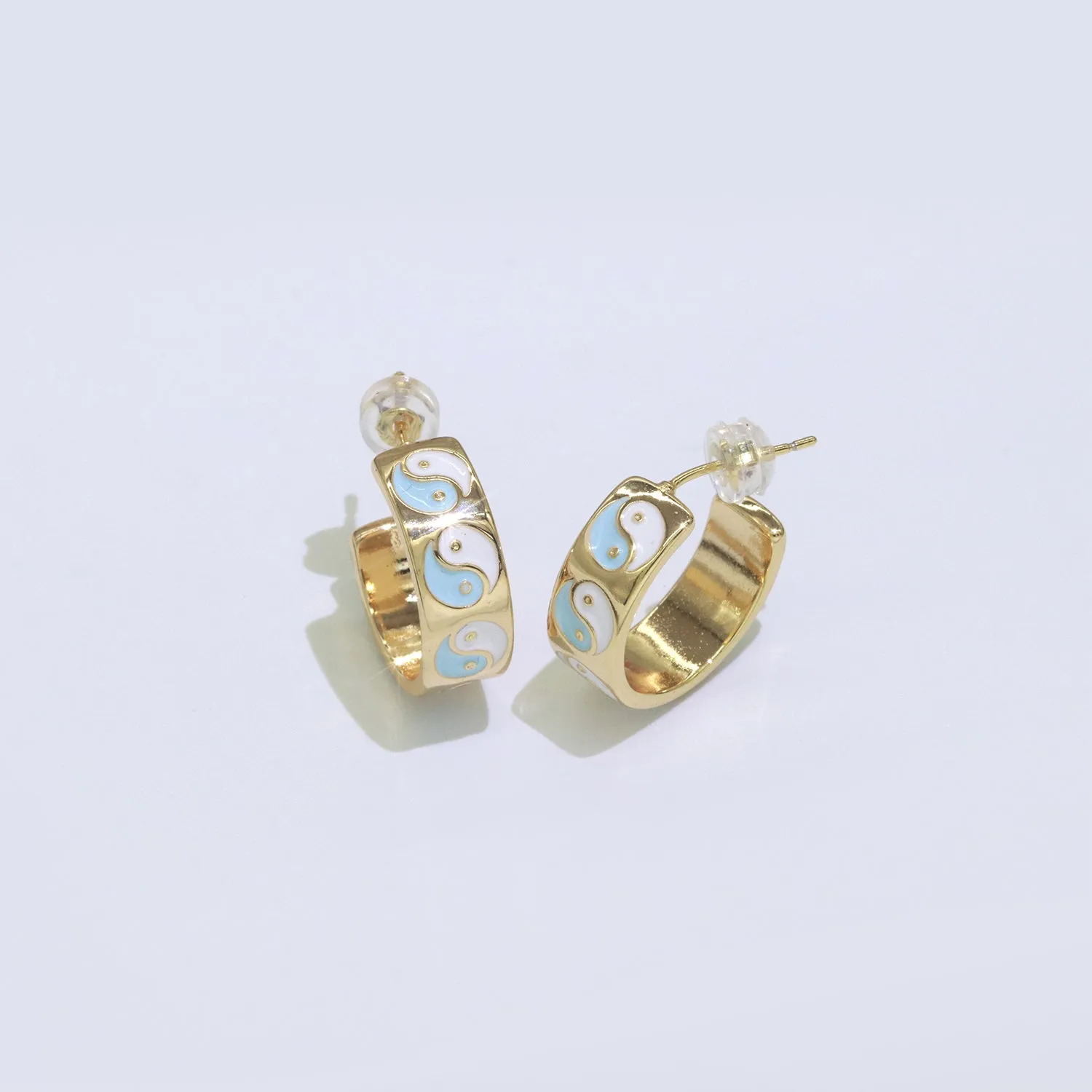 Yin Yang Enamel Round hoop earrings 17.5mm, Lead Nickel free Earrings Y2K Simple Round hoop 1 pair hoops