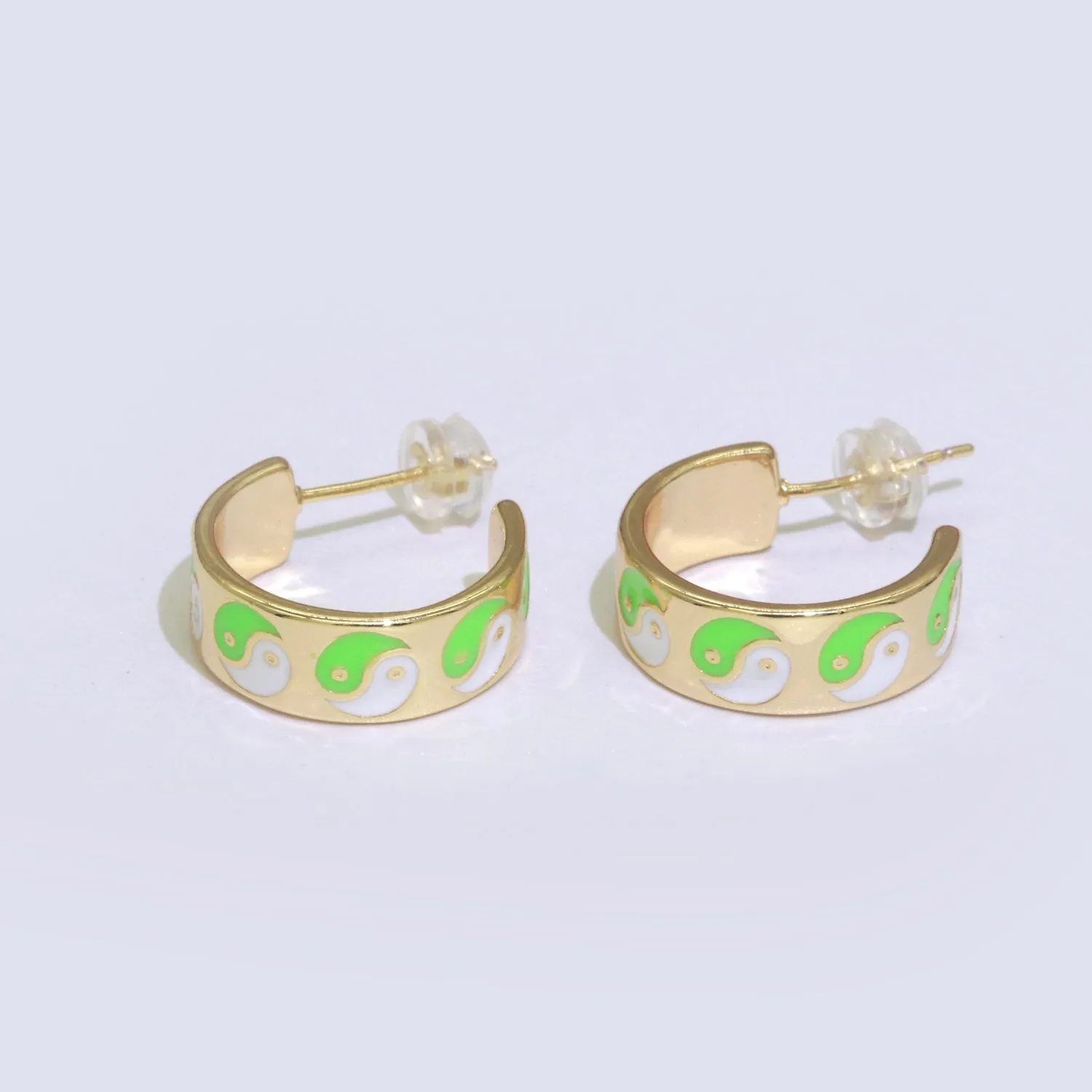 Yin Yang Enamel Round hoop earrings 17.5mm, Lead Nickel free Earrings Y2K Simple Round hoop 1 pair hoops