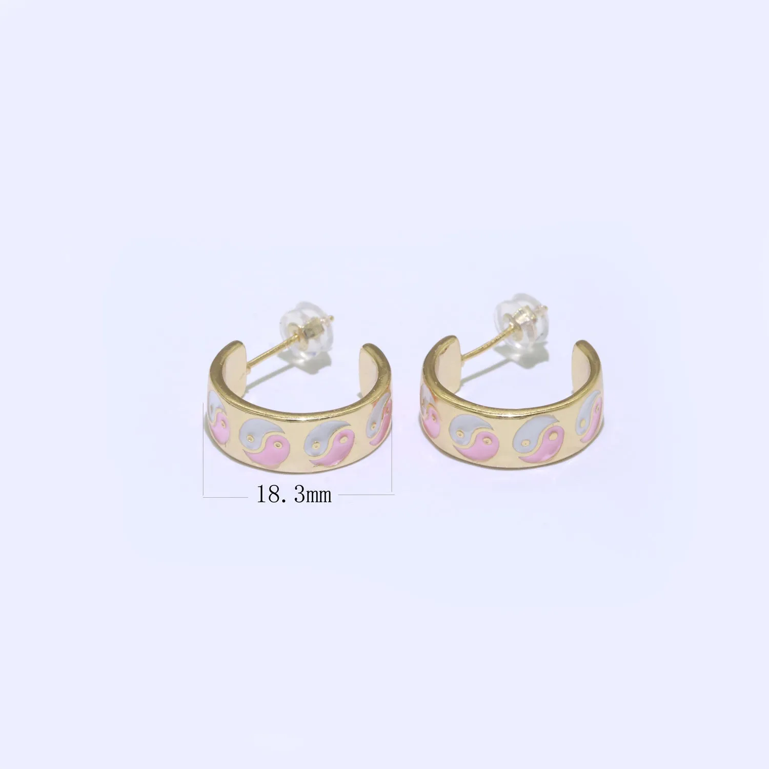 Yin Yang Enamel Round hoop earrings 17.5mm, Lead Nickel free Earrings Y2K Simple Round hoop 1 pair hoops