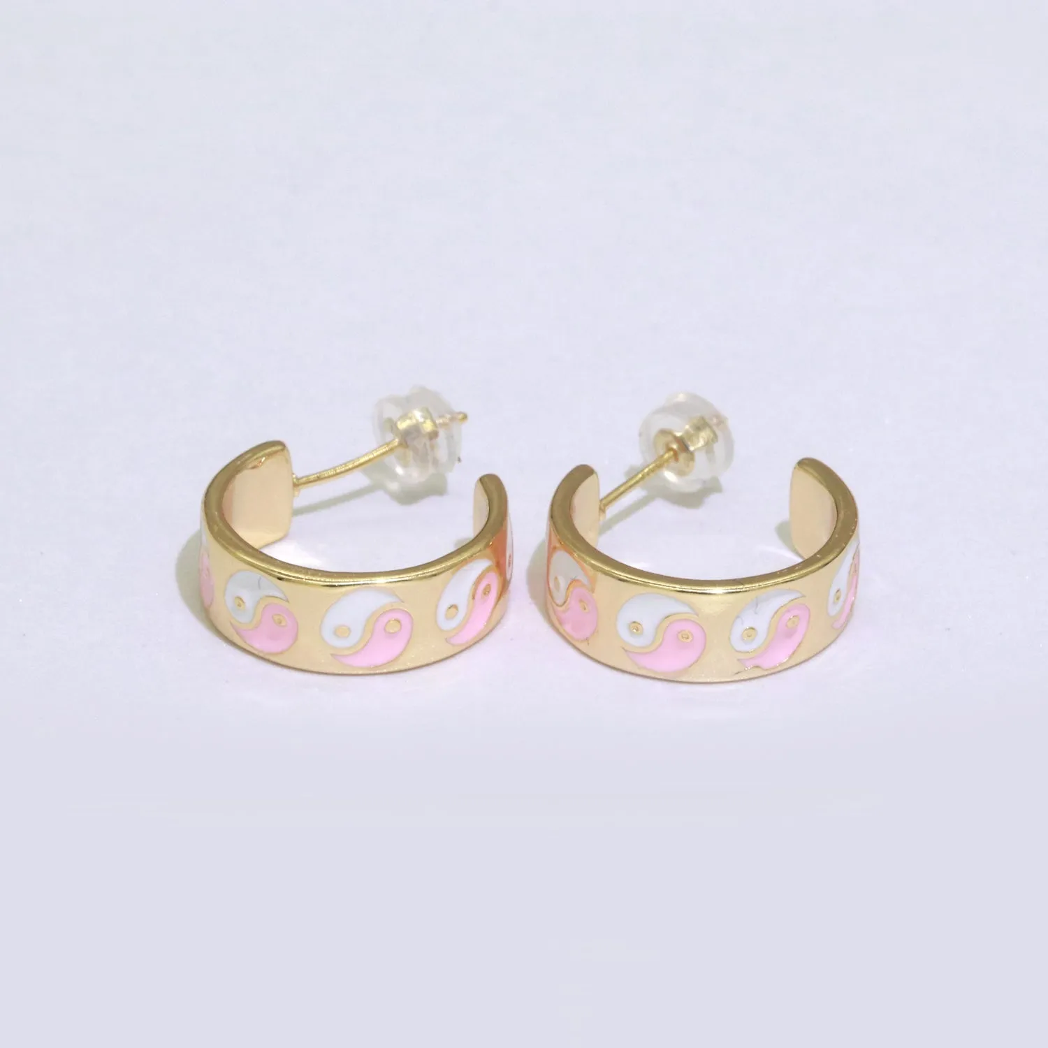 Yin Yang Enamel Round hoop earrings 17.5mm, Lead Nickel free Earrings Y2K Simple Round hoop 1 pair hoops