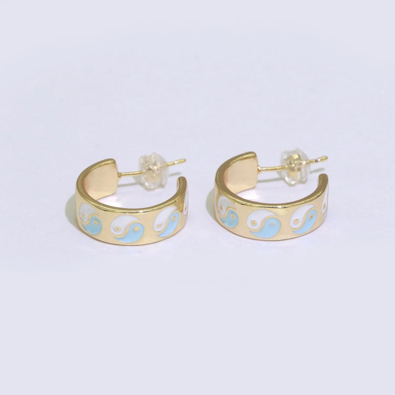 Yin Yang Enamel Round hoop earrings 17.5mm, Lead Nickel free Earrings Y2K Simple Round hoop 1 pair hoops